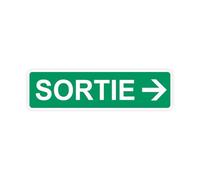 Sticker panneau SORTIE droite vert autocollant (taille L : 21cm x 6cm)