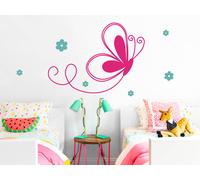 Sticker Papillon Fleurs - Nombreuses tailles et couleurs disponibles