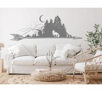 Sticker Paysage nuit loup et lune Boho - Nombreuses tailles et couleurs disponibles