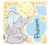 Sticker personnalisable prénom éléphant avec le ballon de lune