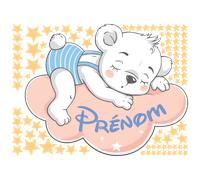 Sticker personnalisable prénom ours sur le nuage + 90 étoiles