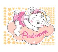 Sticker personnalisable prénom ours sur le nuage girly + 90 étoiles