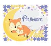 Sticker personnalisable prénom renards sur la lune