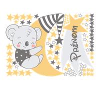Sticker personnalisé prénom koala sur la lune + 90 étoiles