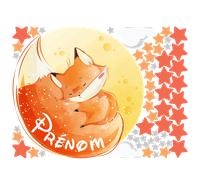 Sticker personnalisé prénom renard rêveur + 50 étoiles