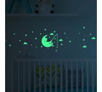 Sticker phosphorescent enfant sur la lune parmis les étoiles