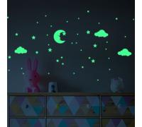 Sticker phosphorescent lune et nuages étoilés
