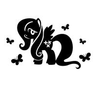 Sticker poney avec fleurs et papillons
