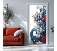 Sticker Porte 3D 63x205 cm - Pieuvre et fleurs Autocollant Porte Auto-Adhésif Amovible et Imperméable, Décoration Murale Fantaisie mystérieuse DIY Sticker Pour Salon, Chambre, Cuisine, Salle de Bain