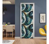 Sticker Porte 3D 63x205 cm - Style moderne Autocollant Porte Auto-Adhésif Amovible et Imperméable, Décoration Murale Verre Bleu Mosaïque DIY sticker pour Salon, Chambre, Cuisine, Salle de Bain