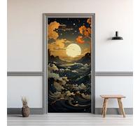 Sticker Porte 3D 73x205 cm - Paysage marin Autocollant Porte Auto-Adhésif Amovible et Imperméable, Décoration Murale Noir et or DIY Sticker Pour Salon, Chambre, Cuisine, Salle de Bain GT135