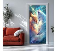 Sticker Porte 3D 73x205 cm - Renard onirique Autocollant Porte Auto-Adhésif Amovible et Imperméable, Décoration Murale Créature mythique DIY sticker pour Salon, Chambre, Cuisine, Salle de Bain