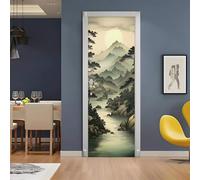 Sticker Porte 3D 73x205 cm - Rivière Autocollant Porte Auto-Adhésif Amovible et Imperméable, Décoration Murale Peinture à l'encre Montagne DIY sticker pour Salon, Chambre, Cuisine, Salle de Bain