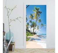Sticker Porte 3D 77x200 cm - Cocotiers Autocollant Porte Auto-Adhésif Amovible et Imperméable, Décoration Murale Plage DIY sticker pour Salon, Chambre, Cuisine, Salle de Bain