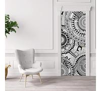 Sticker Porte 3D 85x215 cm - Motif ethnique Autocollant Porte Auto-Adhésif Amovible et Imperméable, Décoration Murale Noir DIY sticker pour Salon, Chambre, Cuisine, Salle de Bain
