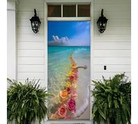 Sticker Porte 3D 85x215 cm - Paysage Autocollant Porte Auto-Adhésif Amovible et Imperméable, Décoration Murale Fleur Créative Vague DIY sticker pour Salon, Chambre, Cuisine, Salle de Bain