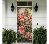 Sticker Porte 3D 90x200 cm - Fleurs Autocollant Porte Auto-Adhésif Amovible et Imperméable, Décoration Murale Fleur de Rose Art DIY sticker pour Salon, Chambre, Cuisine, Salle de Bain