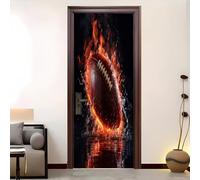 Sticker Porte 3D Auto adhésif Flame Rugby Sticker Porte PVC Imperméable Anti Décoloration Sportif Décoration Murale DIY pour Salon, Cuisine, Chambre, Salle de Bain 90x200 cm