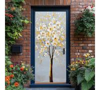 Sticker Porte 3D Botanique 88 x 200 cm, Gris Clair Autocollants de Porte Peinture Huile Fleur Arbre Auto-adhésif Imperméable Amovible pour Décoration WC Chambre Entrée Placard Cuisine