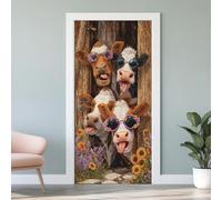 Sticker Porte 3D Ferme Vache 83x204 cm Animaux Drôle Autocollants Porte Mural Trompe L'oeil Effect Auto-adhésif Vinyle Vache Rustique Stickers Muraux Maison Décoration K1d232