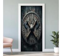 Sticker Porte 3D Hache Viking 83x204 cm Boussole Viking Runes Autocollants Porte Mural Trompe L'oeil Effect Auto-adhésif Vinyle Bouclier Stickers Muraux Maison Décoration K1d104