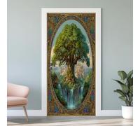 Sticker Porte 3D Magique Grand Arbre 83x204 cm Cascade Forêt Autocollants Porte Mural Trompe L'oeil Effect Auto-adhésif Vinyle Château Fantastique Stickers Muraux Maison Décoration K1d120