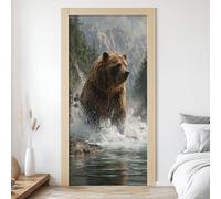 Sticker Porte 3D Ours 83x204 cm Animaux Forêt Autocollants Porte Mural Trompe L'oeil Effect Auto-adhésif Vinyle Animal Sauvage Stickers Muraux Maison Décoration W6s72