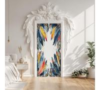 Sticker Porte 3D Plumes Coloré, Autocollant Stickers Porte Abstrait Oiseaux Plume, Papier Peint Porte Amovible PVC Auto-adhésif Chambre Salon Salle de Bain Décor 90 x 200 cm