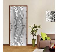 Sticker Porte 3D Texture argentée Autocollant Poster De Porte Auto-Adhésif Vinyle Affiche De Porte Sticker Mural Chambre Salle De Bain Papier Peint Art Décor L83 x H204cm