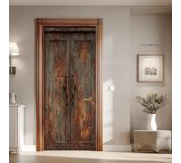 Sticker Porte 3D Trompe l’œil Rouille Métal Vintage Vieux Papier Peint Auto-Adhésif PVC Amovible, Stickers Muraux pour Chambre Salon Cuisine Salle de Bain Porte Intérieure, 88 x 200 cm Ty44
