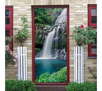 Sticker Porte 3D Trompe L'Oeil Rebord De Fenêtre Paysage De Rivière Cascade 88 X 200 Cm Autocollant Poster De Porte Auto-Adhésif Vinyle Affiche De Porte Sticker Mural Chambre Salle De Bain Papier Pei
