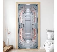 Sticker Porte 3D Vaisseau Spatial 83x204 cm Science-Fiction Autocollants Porte Mural Trompe L'oeil Effect Auto-adhésif Vinyle Blanc Stickers Muraux Maison Décoration W6s136