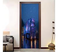 Sticker Porte 90x200 cm PVC Imperméable Camion à ThèMe Ciel éToilé Poster de Porte 3D Stickers Muraux Autocollant Mural Amovible Bleu Auto-adhésif Murale pour Porte Salon Chambre Decoration