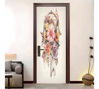 Sticker Porte 95x205 cm PVC Imperméable Romance Attrape-RêVes Fleurs Poster de Porte 3D Stickers Muraux Autocollant Mural Amovible Beige Auto-adhésif Murale pour Porte Salon Chambre Decoration