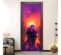 Sticker Porte 95x205 cm PVC Imperméable Science-Fiction NéOns Poster de Porte 3D Stickers Muraux Autocollant Mural Amovible Couleurs NéOn Auto-adhésif Murale pour Porte Salon Chambre Decoration