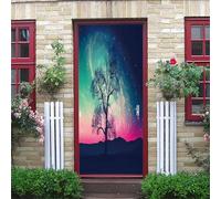 Sticker Porte Arbre Solitaire Aurore De Rêve Trompe L'Oeil Effet 3D Pour Décoration Autocollant De Porte 77X200Cm Chambre Salon Cuisine Salle De Bain Papier Peint Imperméable Amovible Muraux