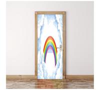 Sticker Porte Arc-En-Ciel De Rêve Dans Les Nuages Trompe L'Oeil Effet 3D Pour Décoration Autocollant De Porte 77X200Cm Chambre Salon Cuisine Salle De Bain Papier Peint Imperméable Amovible Muraux