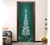 Sticker Porte Auto-adhésif 73x205 cm ThèMe De DéCoration De Sapin De NoëL Décoration Stickers Muraux, DIY Autocollants Porte Amovible Vert Pour Cuisine Chambre Salle de Bain Papier peint photo