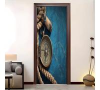 Sticker Porte Auto-adhésif 73x205 cm ThèMe De La Boussole Nautique Décoration Stickers Muraux, DIY Autocollants Porte Amovible Bleu Pour Cuisine Chambre Salle de Bain Papier peint photo