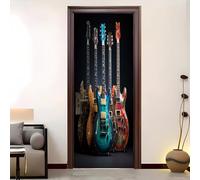Sticker Porte Auto-adhésif 90x200 cm 3d Guitare éLectrique ThèMe Décoration Stickers Muraux, DIY Autocollants Porte Amovible Noir Pour Cuisine Chambre Salle de Bain Papier peint photo