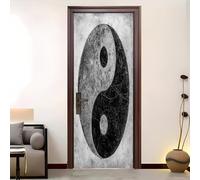 Sticker Porte Auto-adhésif 90x200 cm éLéMents De Style Chinois Tai Chi Décoration Stickers Muraux, DIY Autocollants Porte Amovible Gris Pour Cuisine Chambre Salle de Bain Papier peint photo