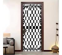 Sticker Porte Auto-adhésif 95x205 cm 3d GéOméTrie éChiquier Décoration Stickers Muraux, DIY Autocollants Porte Amovible Noir Et Blanc Pour Cuisine Chambre Salle de Bain Papier peint photo