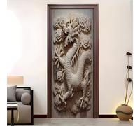 Sticker Porte Auto-adhésif 95x205 cm Dragon GéAnt De Style Chinois Décoration Stickers Muraux, DIY Autocollants Porte Amovible Blanc Clair Pour Cuisine Chambre Salle de Bain Papier peint photo