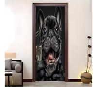 Sticker Porte Auto Adhésif Bouledogue FrançAis Mignon PVC étanche Film de Porte 77X200 cm pour Cuisine Chambre Salle de Bain Noir Pas de Décoloration Auto Adhésif Amovible Murale Décoration
