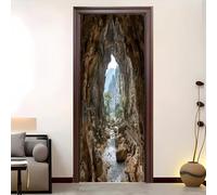 Sticker Porte Auto Adhésif Paysage de Grotte de Montagne étanche Film de Porte 77X200 cm pour Cuisine Chambre Salle de Bain Paysages Pas de Décoloration Auto Adhésif Amovible Murale Décoration