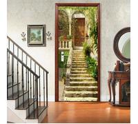 Sticker Porte Autocollant Poster De Porte 3D Jardin De Maison Médiévale Antique Italienne Mural Papier Peint Art Décor 77 x 200 cm