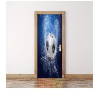 Sticker Porte Ballon De Football Bleu Foncé Trompe L'Oeil Effet 3D Pour Décoration Autocollant De Porte 95X215Cm Chambre Salon Cuisine Salle De Bain Papier Peint Imperméable Amovible Muraux