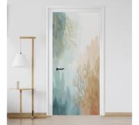 Sticker Porte Branches Plantes Aquarelle Effet 3D Vinyle Auto-adhésif Imperméable Amovible Papier Peint Porte Feuilles Botanique 93x205 cm pour Salon Chambre Salle de Bain Su104