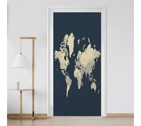 Sticker Porte Carte Du Monde Effet 3D Vinyle Auto-adhésif Imperméable Amovible Papier Peint Porte Carte Minimaliste 93x205 cm pour Salon Chambre Salle de Bain cL272K