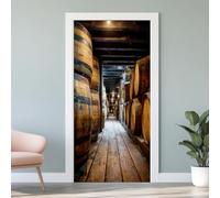 Sticker Porte Cave à Vin Autocollants de Porte Tonneau Hölz 3D Amovible Rétro Affiche Sticker Autocollants de Décoration Chambre Salon Cuisine Salle 63x205 cm G6s182